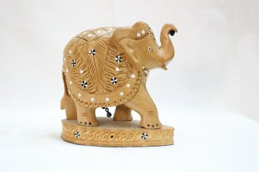 Handmade Solid Wooden Carved Indian Elephant Base Idol Statue Home Decorative