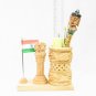 Handmade Solid Wooden Pen holder Ashoka Pillar Statue Home Table Office Decor