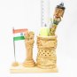 Handmade Solid Wooden Pen holder Ashoka Pillar Statue Home Table Office Decor