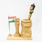 Handmade Solid Wooden Pen holder Ashoka Pillar Statue Home Table Office Decor