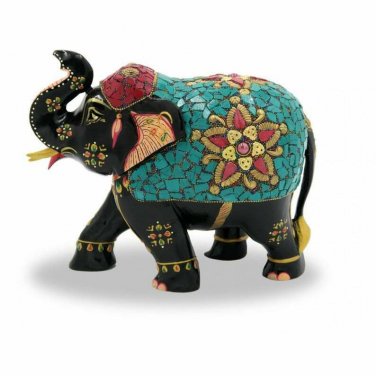 Handmade solid Wooden Stone Painting Elephant Idol Statue Home Decorative Gift