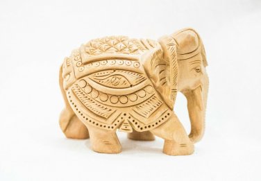 Handmade Solid Wooden Carved Indian Elephant Idol Statue Home Decorative Gift