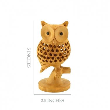 Indian Handmade Wooden Undercut Tree Owl Idol Statue Home Decorative Gift