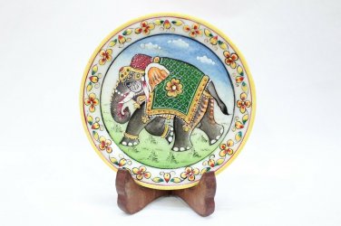 Handmade  Solid Marble plate Indian Elephant Idol Painting Home Decorative Gift
