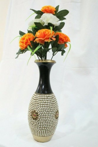 Indian Handmade Solid Flower Vase Stone Work Statue Home Table Office Decor