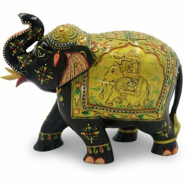 Indian Handmade solid Wooden Painting Elephant Idol Statue Home Decorative Gift