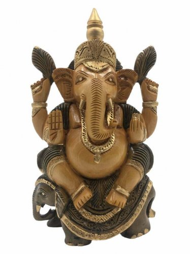 Handmade Solid Wooden Carved Indian Ganesha Idol Statue Home Decorative Gift