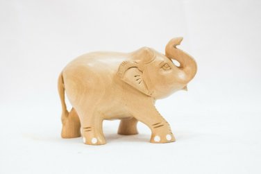 Handmade Solid 4" Wooden Carved Indian Elephant Idol Statue Home Decorative Gift