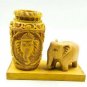 Handmade Wooden Pen holder Ganesha Idol Face Carved Elephant Statue Office Decor
