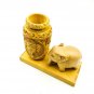Handmade Wooden Pen holder Ganesha Idol Face Carved Elephant Statue Office Decor