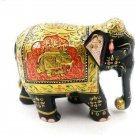 Wooden Hand Carved Elephant Statue Sculpture with Meenakari Painting Decor