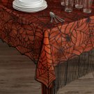 Halloween Rectangle Tablecloth 60 x 84 Black Spider Web Lace Fabric Orange Liner