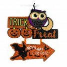 Owl Trick or Treat Halloween Hanging Sign Witch, Pumpkins Direction Arrow