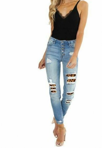 KanCan High Rise Leopard Patch Skinny Jeans