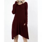 ZENANA OUTFITTERS 3/4 SLEEVE POCKET MIDI DRESS BURGUNDY 1XL
