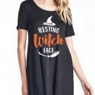 Womens Resting Witch Face Tshirt Funny Halloween Broomstick Dress Tee Size Large