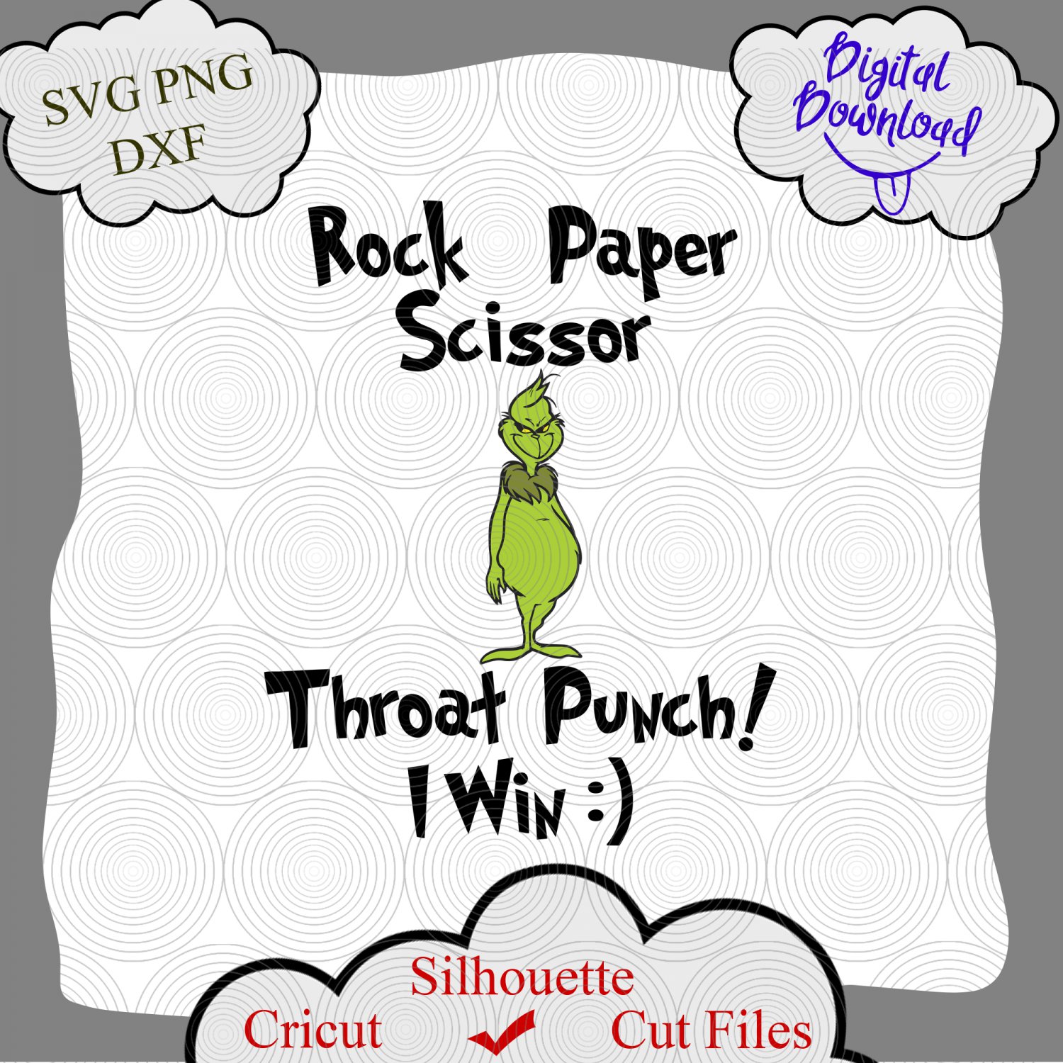 Grinch Rock Paper Scissors Throat Punch I Win SVG, Funny Grinch Svg