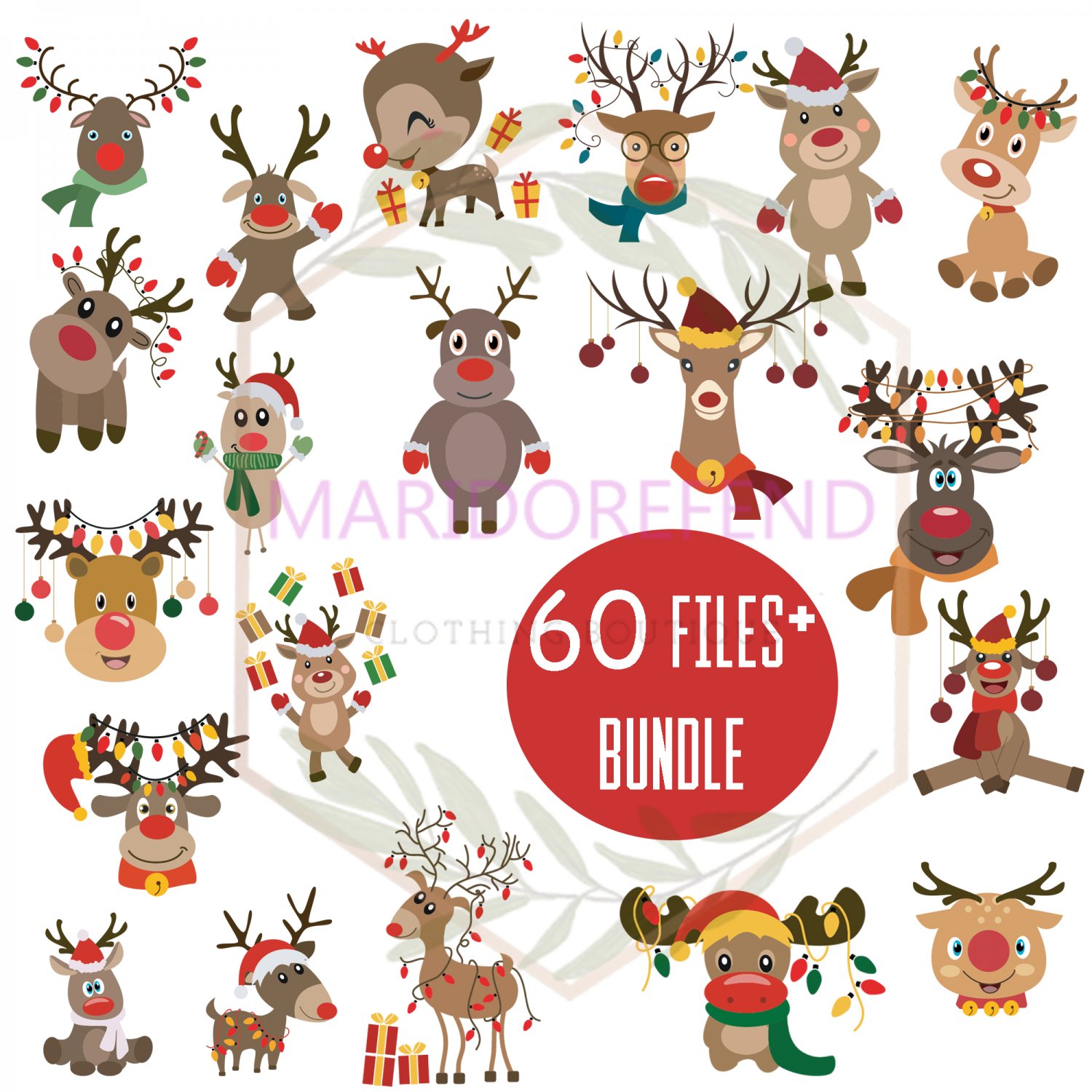 Reindeer svg, Reindeer Face SVG, Deer Svg, Red Nosed Reindeer Set, Kids Christmas Silhouette Dxf