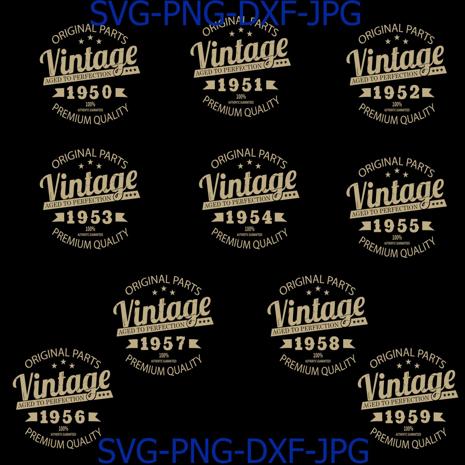 Vintage Birthday 1950-1959 Svg Cut File, Aged to Perfection Svg, Birthday Svg, Birthday gift svg