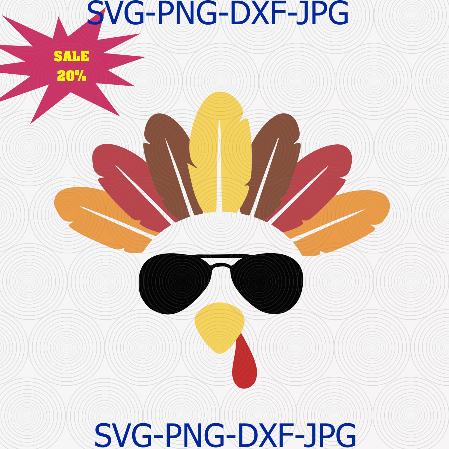 Turkey with glasses Svg, Turkey face svg for Cricut Silhouette Iron on