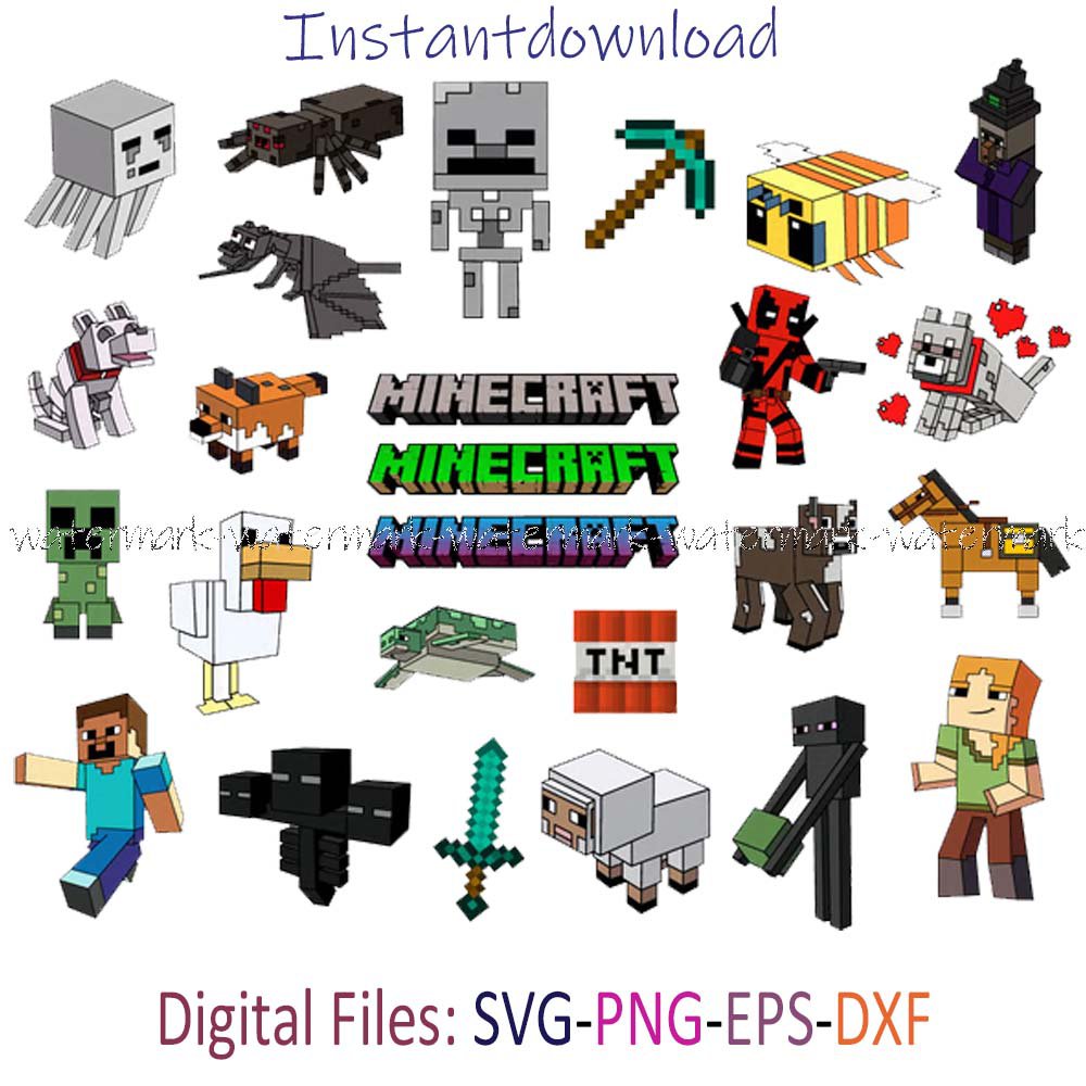 Minecraft Bundle SVG, Minecraft birthday svg, Minecraft party, Steve minecraft, Creeper Svg, png