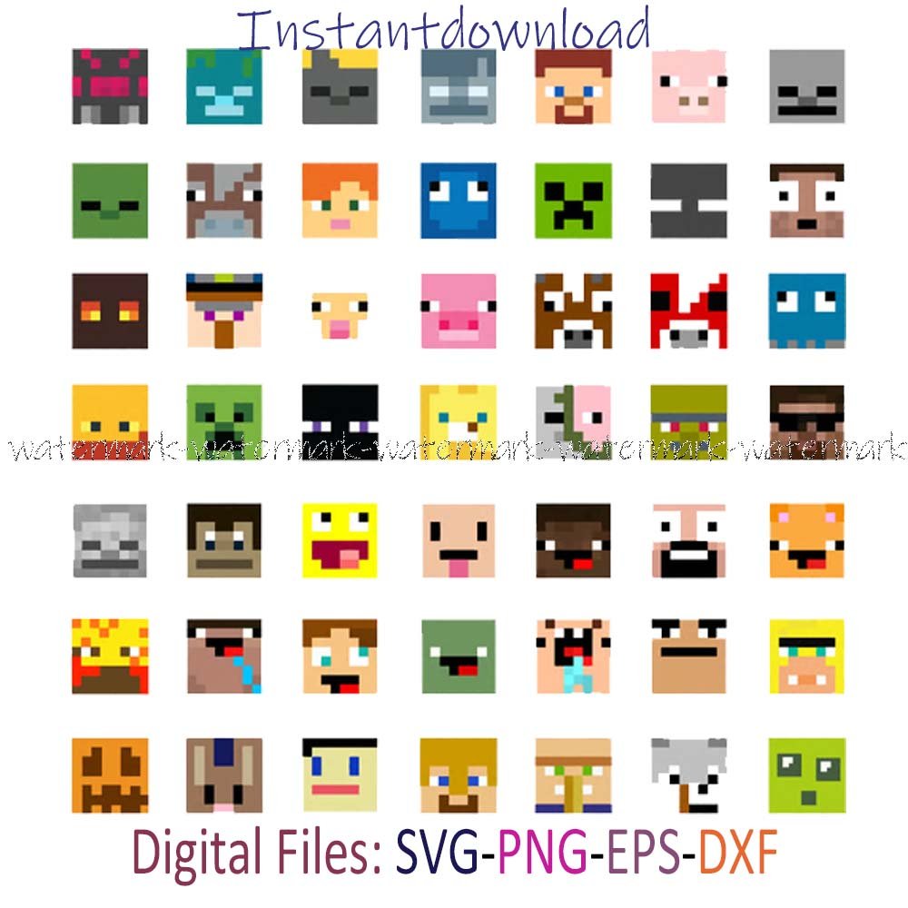 Minecraft Topper Bundle SVG, Minecraft Faces svg, Minecraft party, Steve minecraft, Creeper Svg