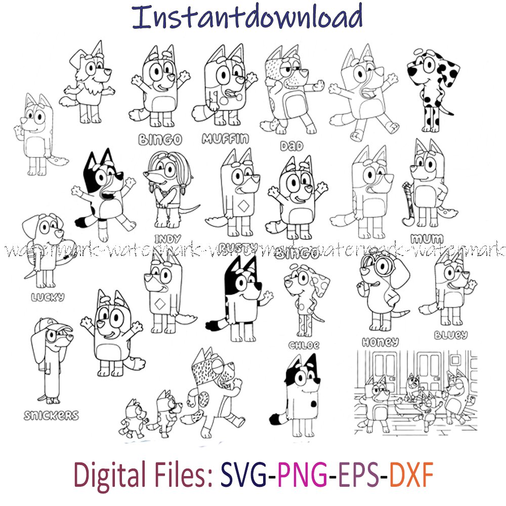 Bluey Outline SVG, Bluey And Bingo Outline, Coloring Pages Bluey, Bluey ...