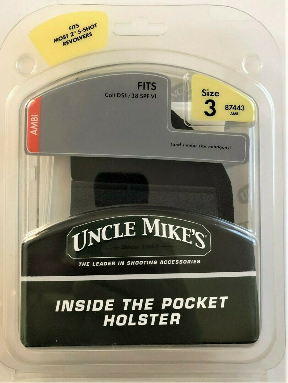 Uncle Mike's Inside-The-Pocket Holster Black Size 3 #87443 Ambidextrous