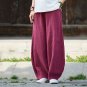 Vintage Elastic Waist Cotton Linen Wide Leg Full Length Pants SN00001