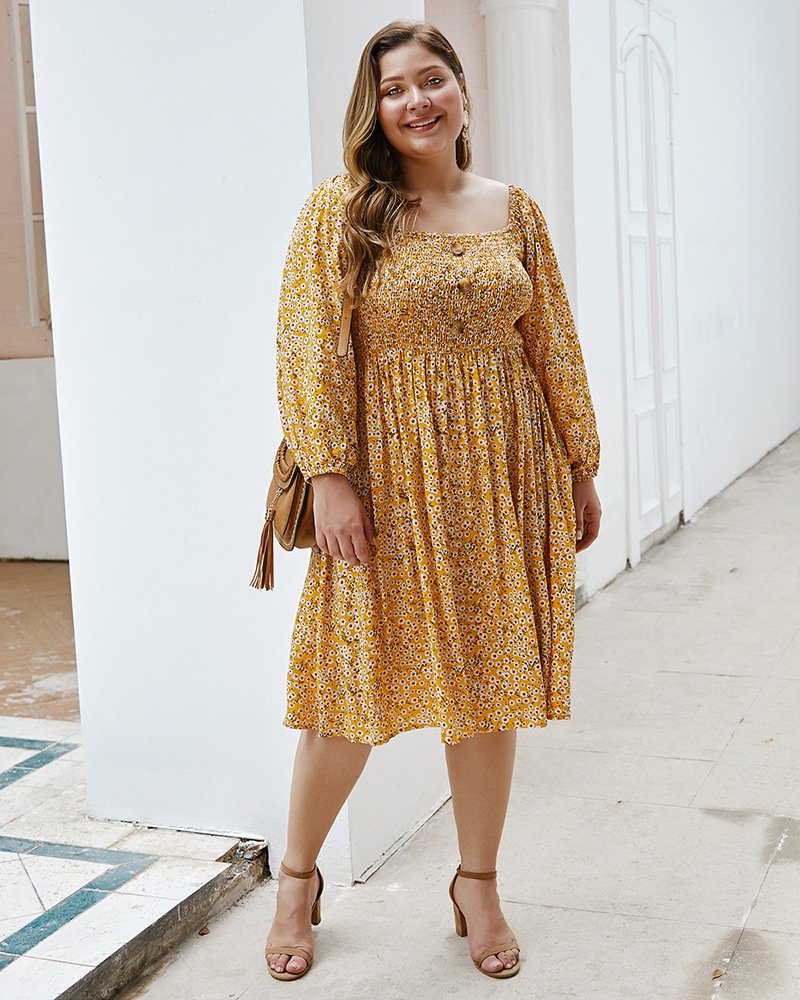 Printed Square Collar Dress