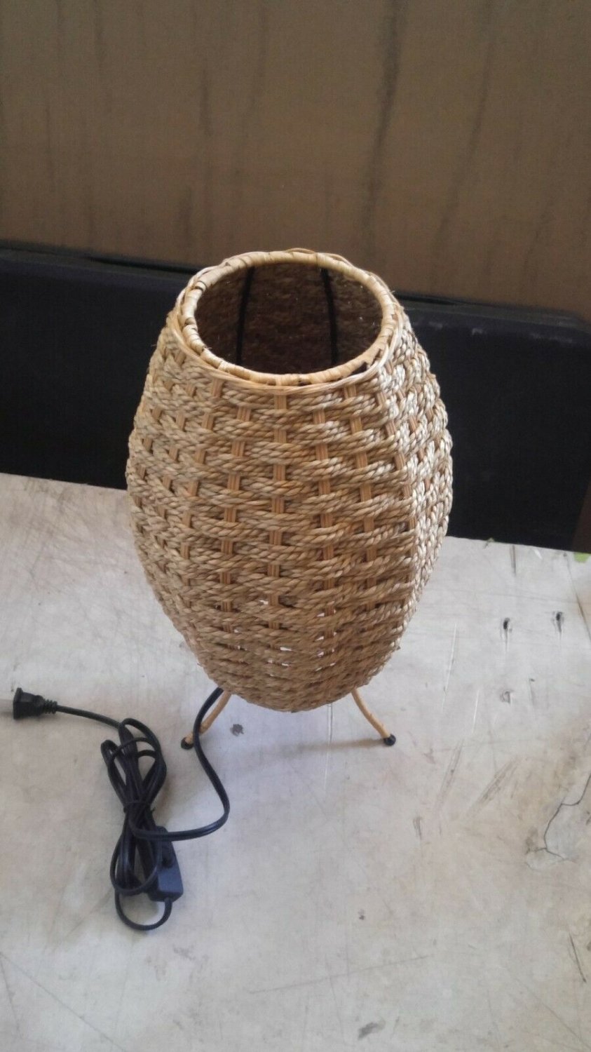 Hand Bamboo Wicker Rattan Table Lamp Fixture Asian Rustic Country Night Standing