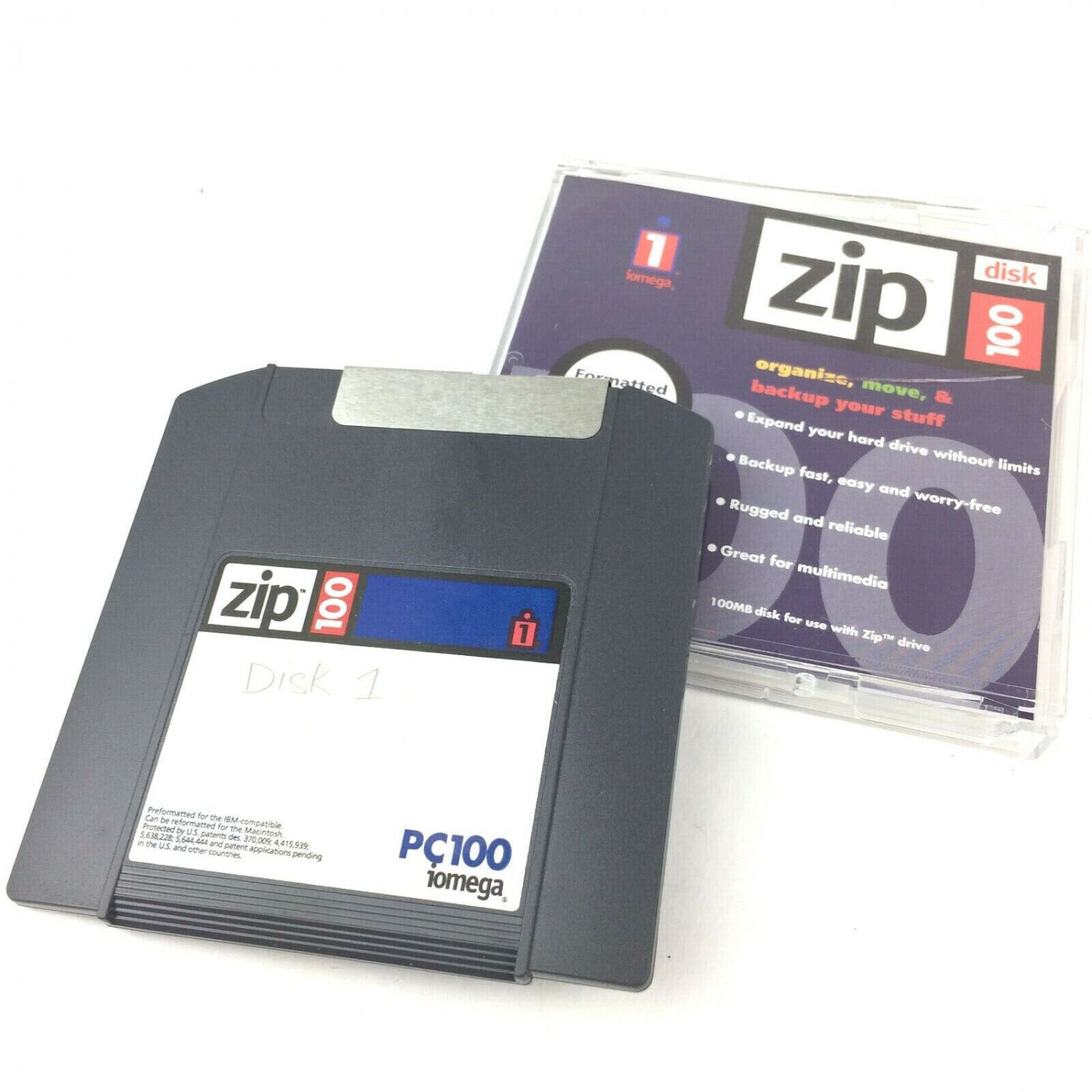 Iomega Zip Disk PC100 IBM Single Diskette 100MB Storage Capacity w Original Case