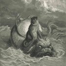 Gustave Dore The Monkey And The Dolphin  8x11" CANVAS art Print