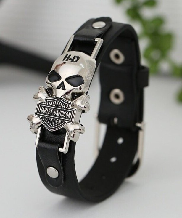 Harley Motorcycle Leather Bracelet Men Adjustable  Skeleton Cross Bracelet
