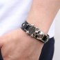 Harley Motorcycle Leather Bracelet Men Adjustable Skeleton Cross Bracelet