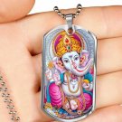 Ganesha Hindu God Indian Jewelry Gifts. Necklace Dog Tag Pendant