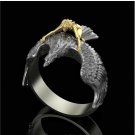 Mythology 3D Three dimensional Gold Flying Eagle Angel Trainer Naked Ring