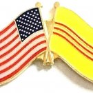 South Vietnam & US Crossed Double Flag, Vietnam Cong Hoa Lapel Hat Pin.