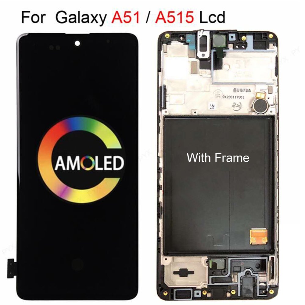Original AMOLED Display For Galaxy A51 with frame A515F Mobile phone LCD Screen Replacement