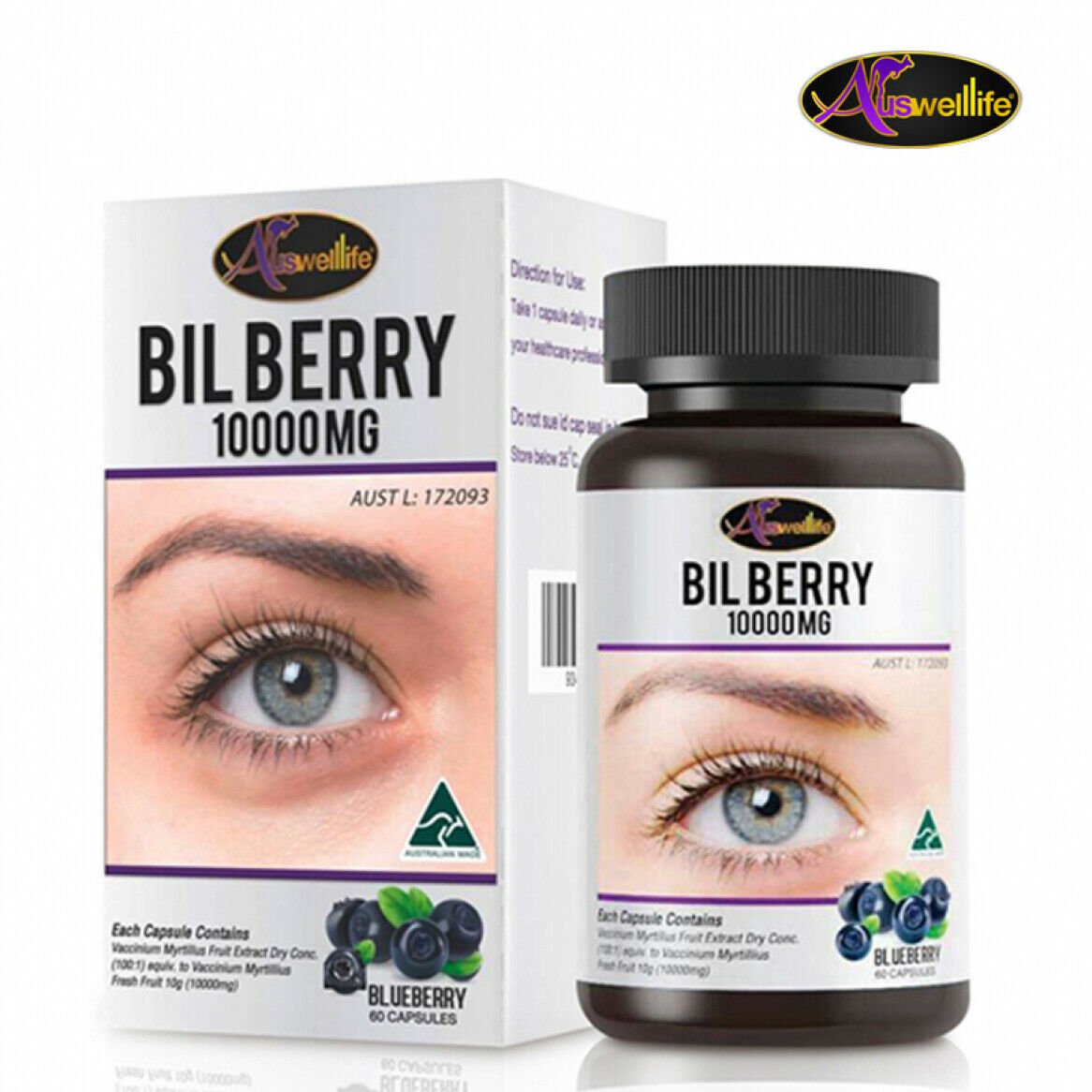 Auswelllife Bilberry 10000 mg EYE CARE VITAMIN VISUAL PERFORMANCE
