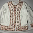Victor Costa Occasion Designer Embroidered White Women's Long Sleeve Jacket Top