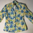 Norton McNaughton Blazer Womens 6 Blue Yellow Green Floral Linen Spring Jacket