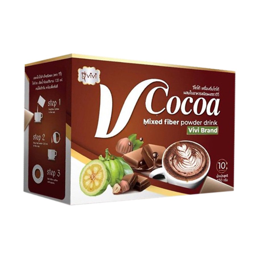 10 Boxes Vivi V Cocoa Mixed Fiber Powder Drink Delicious Weight Loss Diet Slim Digestive Firm