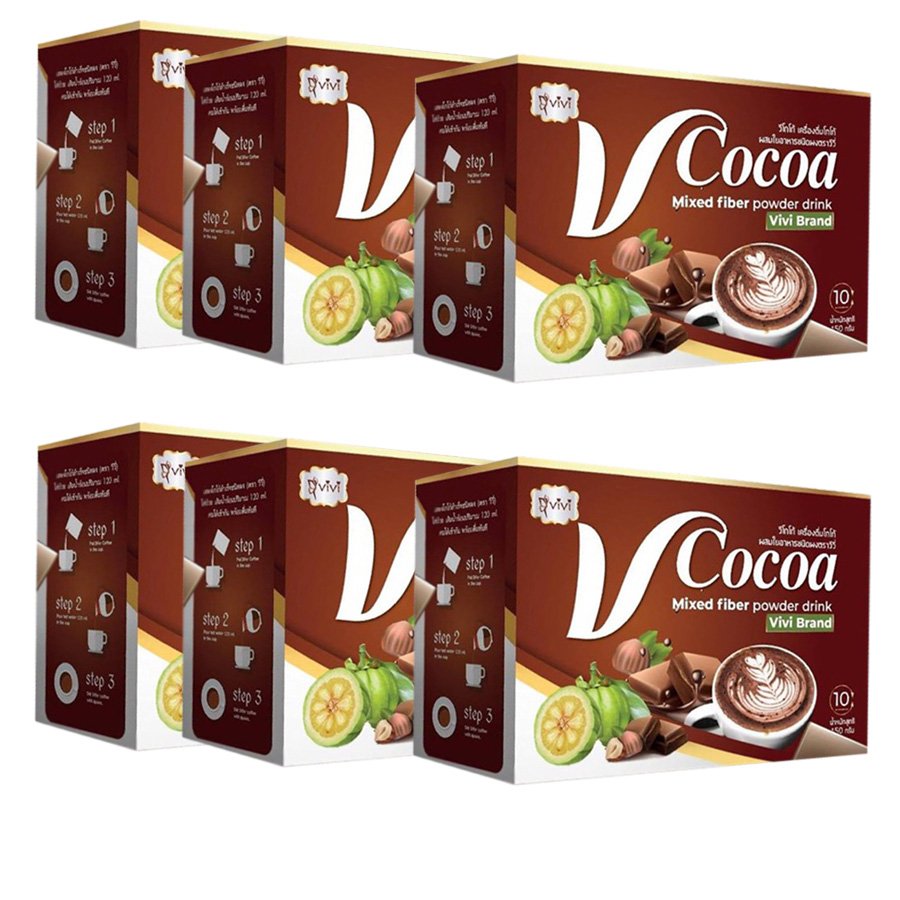 Mixed Delicious Vivi V Cocoa Drink Digestive Firm Loss Diet Slim Weight Fiber Powder (Pack of 6)