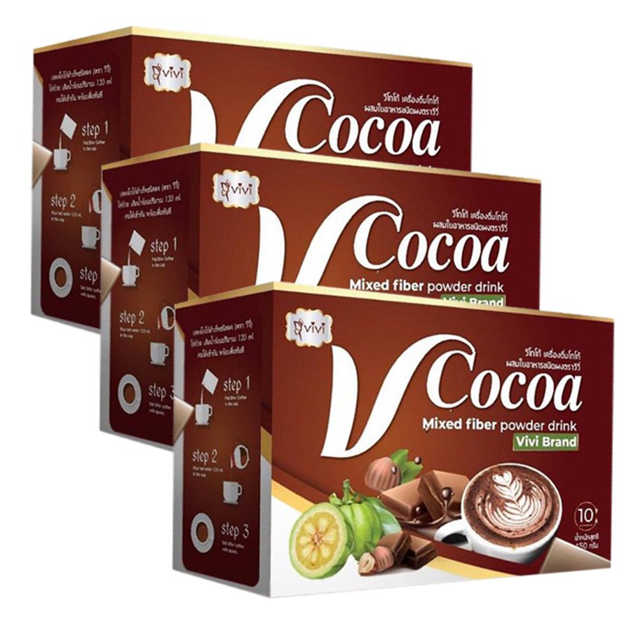 Vivi V Cocoa Drink Delicious Slim Digestive Powder Weight Diet Fiber Loss Firm Mixed (Pack of 3)