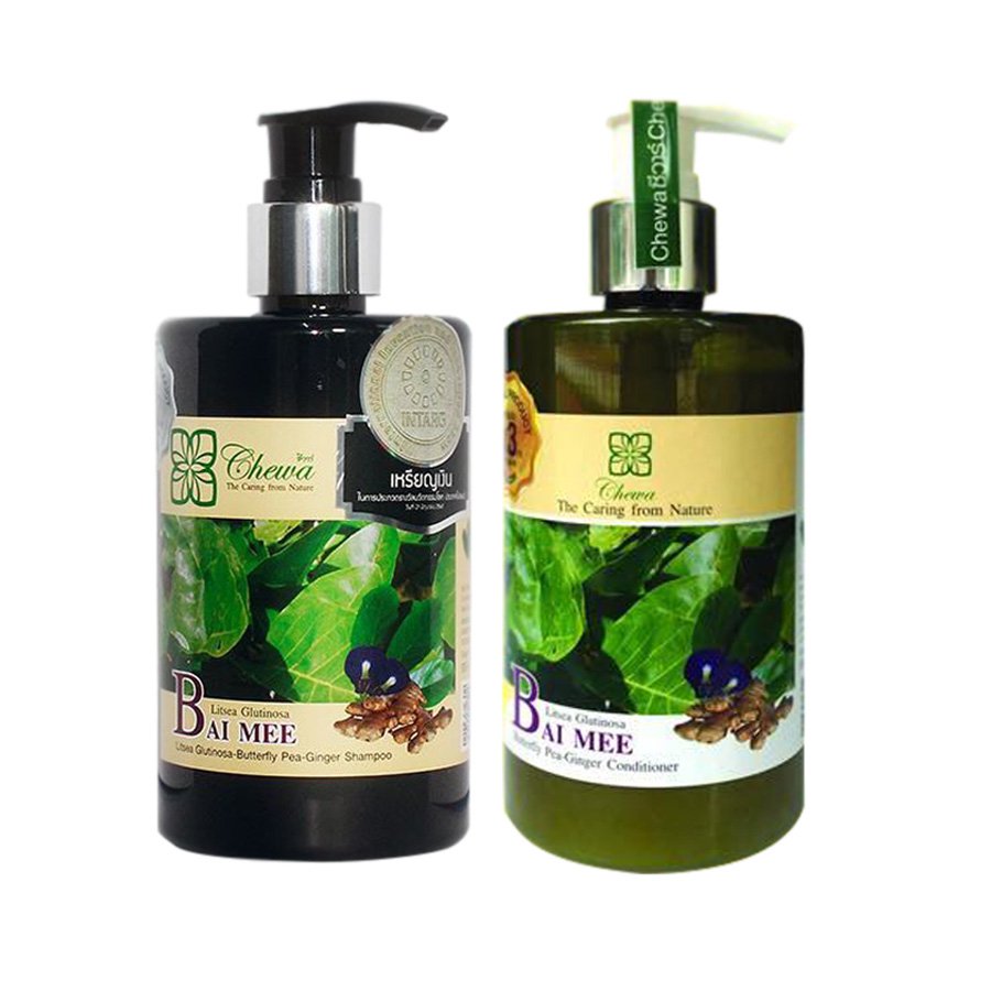CHEWA BAI MEE SHAMPOO & CONDITIONER LITSEA GLUTINOSA BUTTERFLY PEA GINGER HAIR ROOT ANTI HAIR LOSS