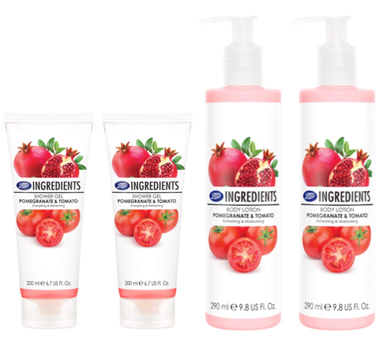 Boots Ingredients Pomegranate & Tomato Shower Gel and Body Lotion Set