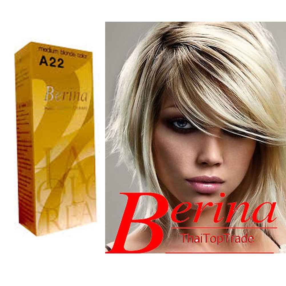 Berina Permanent Hair Dye Color Cream A22 Medium Blonde Color Mad