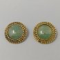 1940s Vintage French Round Green Lucite Clip On Earrings