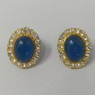 1940s Vintage Oval Blue Rhinestone and Lucite Clip On Earrings